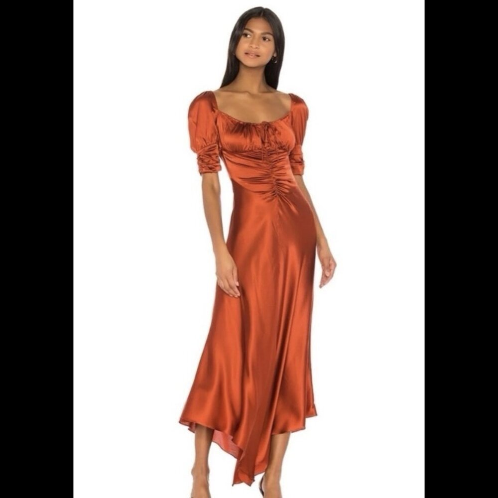 Alexis Noerene Ruched Stretch-Silk Maxi Dress Auburn Size M - Picture 11 of 12